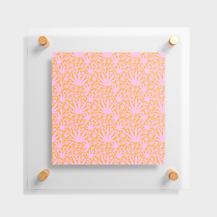 Modern Cannabis Leaves And Flowers Pink Orange Retro Mid-Century Pretty Cheerful Floral Pattern Floating Acrylic Print