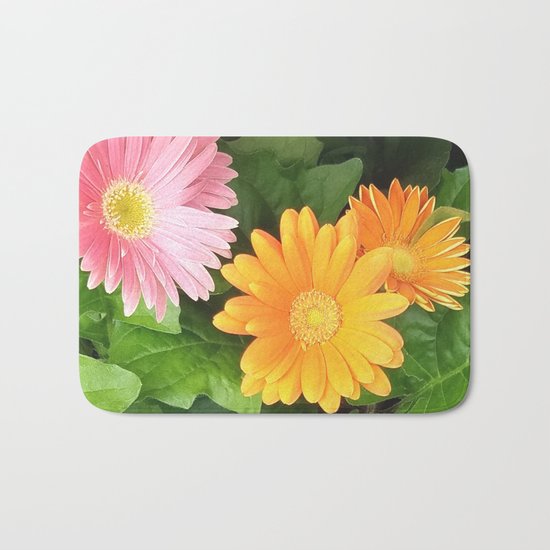 Summer Flowers Pink Yellow Orange Bath Mat