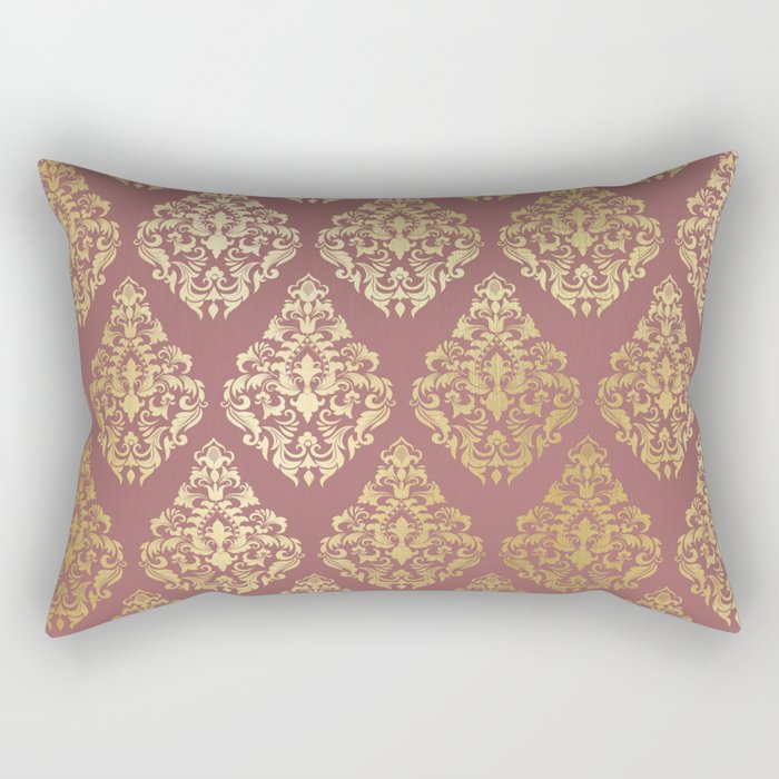 Burgundy rose gold elegant damasque Rectangular Pillow