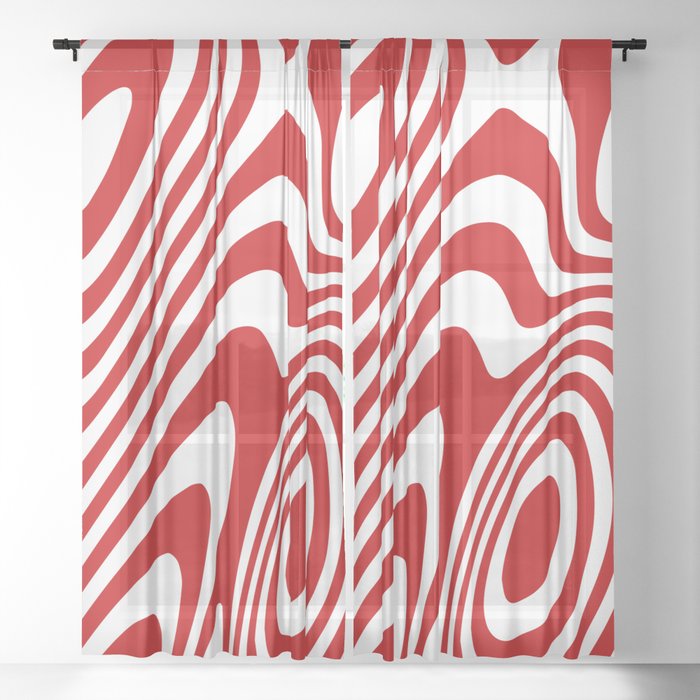 Red Candy Cane Zebra Grooves Abstract Pattern Sheer Curtain