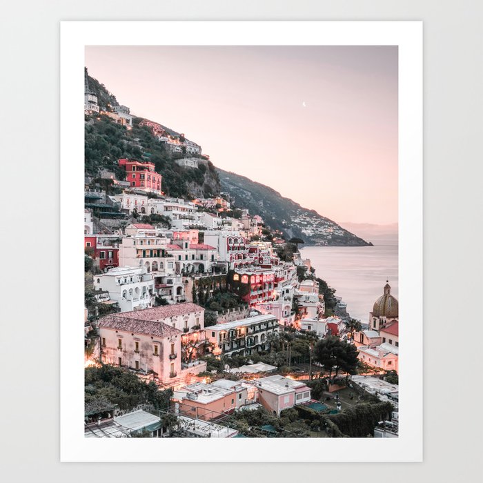 Positano Italy Pastel Pink Sunset Art Print