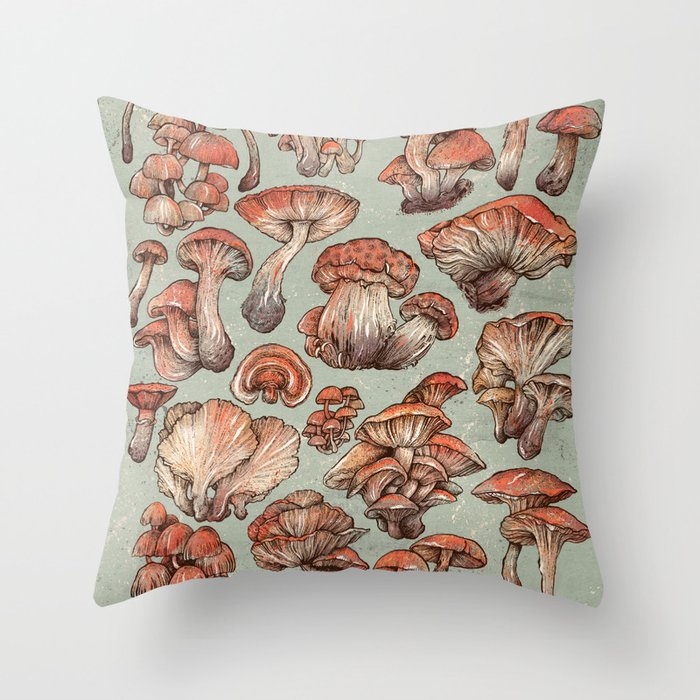 A Series of Mushrooms Throw Pillow