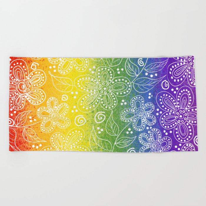 Sixties Flowers on Rainbow Beach Towel