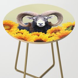 Aries Mouflon Sunflower Blossoms Side Table