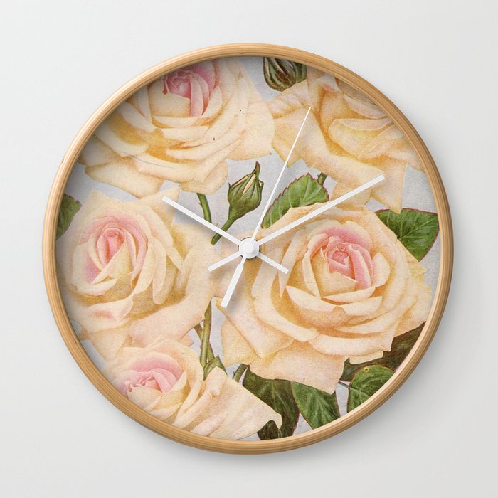 Vintage White Rose Painting (1920) Wall Clock