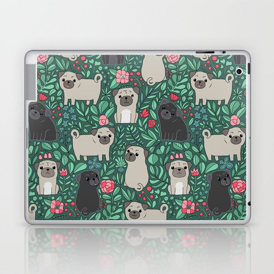 Cute pugs and flowers Laptop & iPad Skin