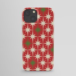 Atomic Age Christmas Starbursts - Midcentury Modern Xmas Holiday Pattern Cream Green Red iPhone Case