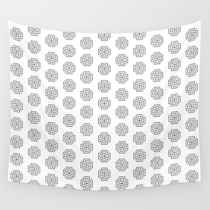 Tribal cross pattern - black and white Wall Tapestry