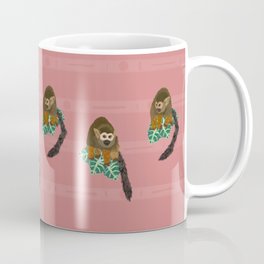 Surfing Squirrel Monkeys on Jungle Leaves Pattern Coffee Mug
