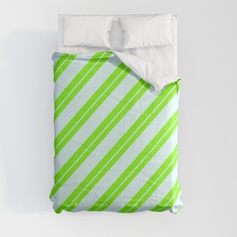 [ Thumbnail: Green and Light Cyan Colored Striped/Lined Pattern Comforter ]