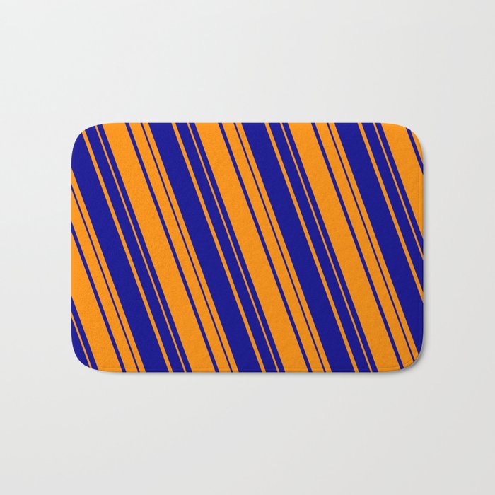 Dark Orange and Dark Blue Colored Lines Pattern Bath Mat