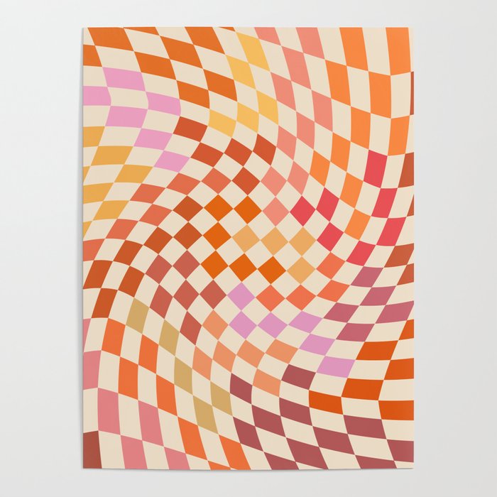 Orange, Yellow & Pink  Swirl Checker Poster