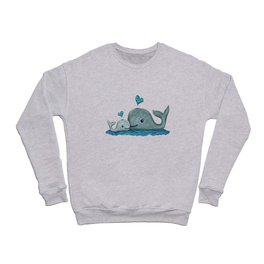 Whale Mom and Baby with Hearts in Gray and Turquoise Crewneck Sweatshirt