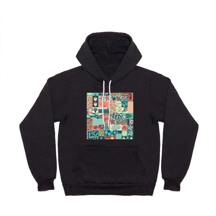 A DAY IN THE LIFE -Love Of Earth Nature Outdoors Wildlife Patchwork Checkerboard Design Hoody