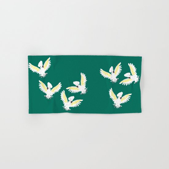 cockatoos flock, jungle green Hand & Bath Towel