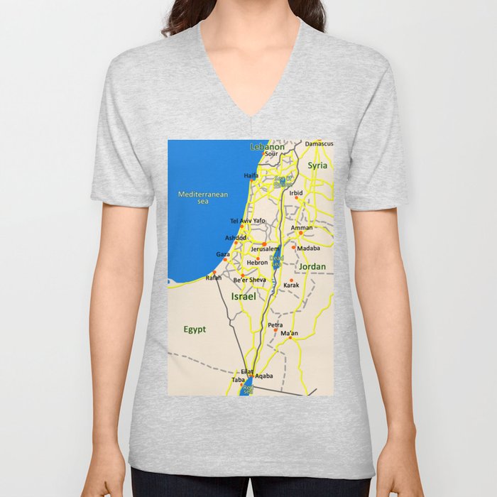 Israel Map design V Neck T Shirt