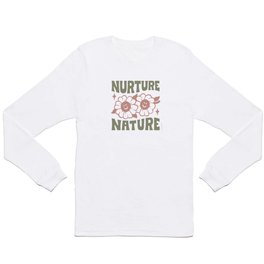 NURTURE NATURE (IN GREEN AND MAUVE) Long Sleeve T Shirt | Curated, Minimalist, Simple, Hippie, Earth, Graphicdesign, Flowers, Flower, Type, Groovy 