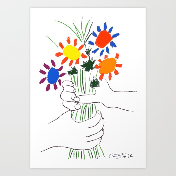 Pablo Picasso Bouquet Of Peace 1958 (flowers Bouquet With Hands), T Shirt, Artwork Art Print by Art-o-rama Shop - X-LARGE