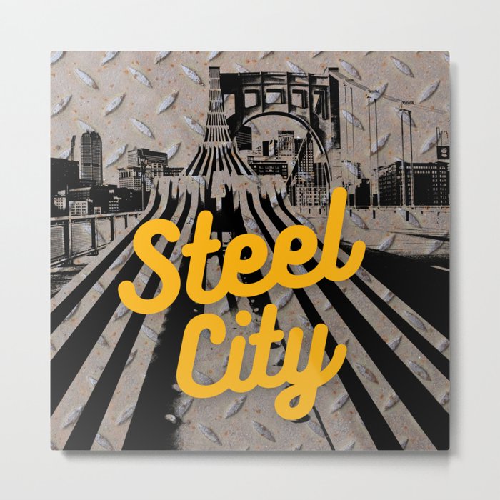 Pittsburgh Steel City Skyline Retro Print Metal Print