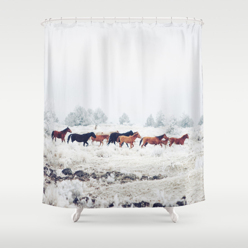 Details about   Horse herd in winter pasture Shower Curtain Bathroom Decor Fabric & 12hooks 71in 