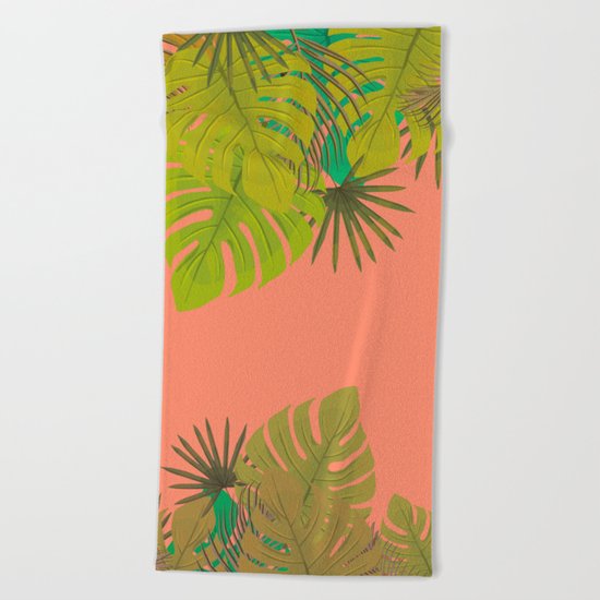 Tropical leaves 02 Beach Towel