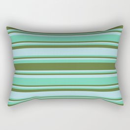 [ Thumbnail: Aquamarine, Dark Olive Green, and Powder Blue Colored Stripes/Lines Pattern Rectangular Pillow ]