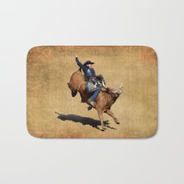 Bull Dust! - Rodeo Bull Riding Cowboy Bath Mat | Rodeoarena, Yellows, Extremesport, Stampede, Broncoriding, Animal, Rodeoevent, Graphicdesign, Ochre, Sports 