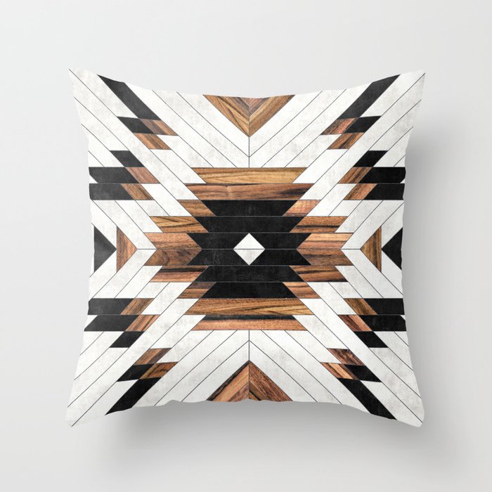 Urban Tribal Pattern No.5 - Aztec - Concrete and Wood Throw Pillow