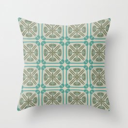 Nouveau Spanish Tile Pattern in Vintage Olive Green and Turquoise Teal Tones Throw Pillow