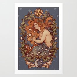 COSMIC LOVER color version Art Print | Florence, Stars, Curated, Medusadollmaker, Vintage, Painting, Artnouveau, Space, Witch, Illustration 