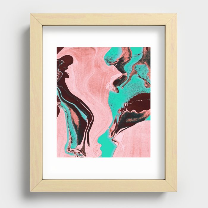 abstract watercolor background with painting pink and green relief surface 3d Recessed Framed Print