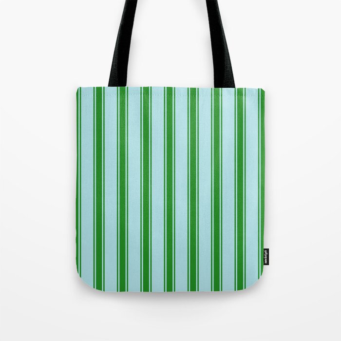 Powder Blue and Forest Green Colored Stripes Pattern Tote Bag