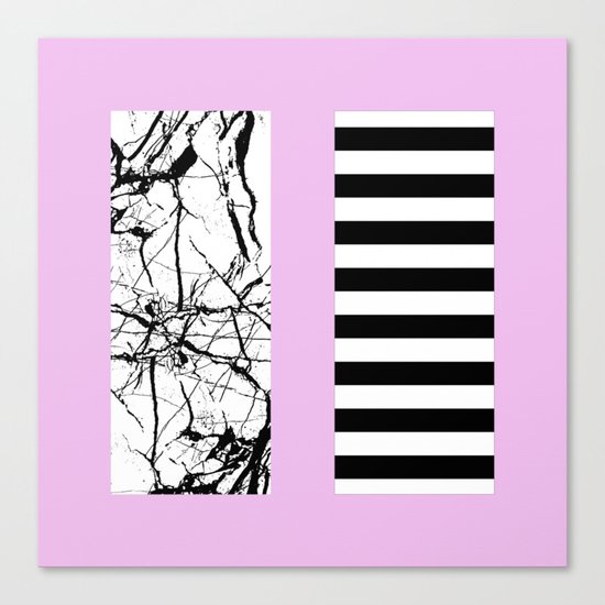 Stripes N Marble 2 - Black and white stripes and marble patterns on a pastel pink background Canvas Print