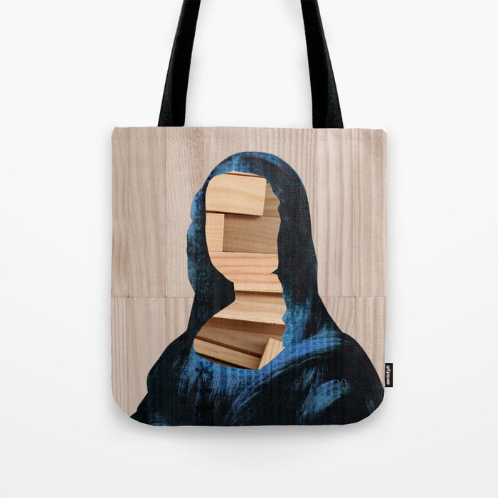 Mona Lisa - blue shining WoodCut Collage 2 Tote Bag