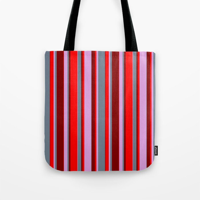 Plum, Slate Gray, Maroon, and Red Colored Lines Pattern Tote Bag