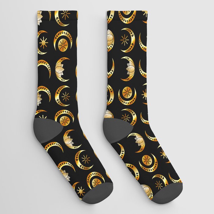 Decorative Crescent moons gold  Socks