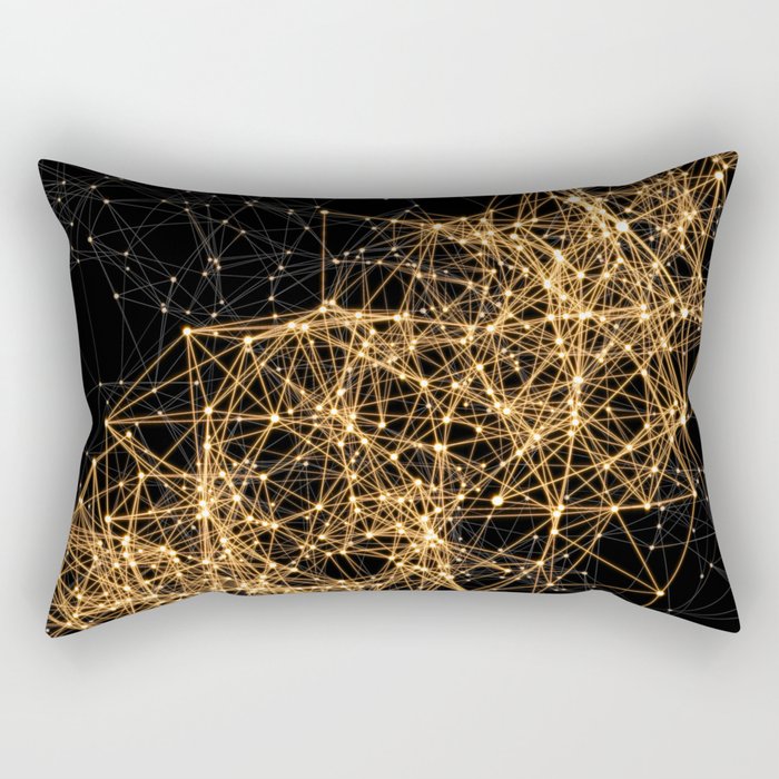 Shiny golden dots connected lines on black Rectangular Pillow