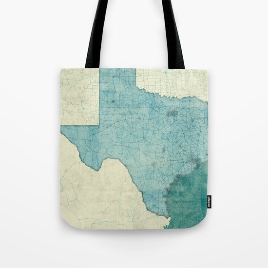 Texas State Map Blue Vintage Tote Bag