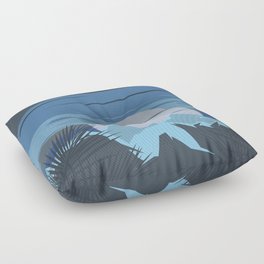 Minimalistic Moody Blue Moonrise In Tropical Mountains Landscape Floor Pillow