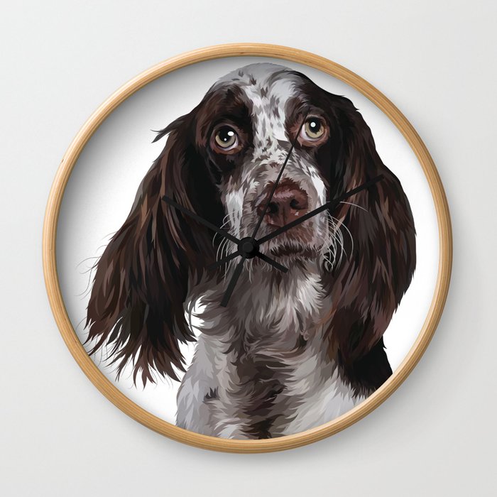 English Springer Spaniel - Puppy Dog Digital Art Illustration Wall Clock