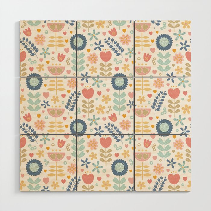 Scandi Flowers and Hearts-Multi-Color Wood Wall Art
