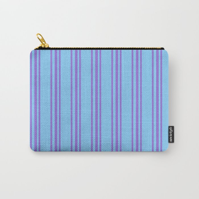 Purple & Light Sky Blue Colored Pattern of Stripes Carry-All Pouch