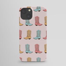 Cowgirl Boots and Daisies, Blush Pink, Mint, Cute Pastel Cowboy Pattern iPhone Case
