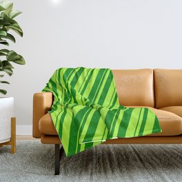 [ Thumbnail: Light Green & Green Colored Striped Pattern Throw Blanket ]