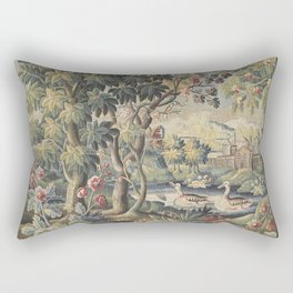Antique Aubusson French Verdure Tapestry Rectangular Pillow