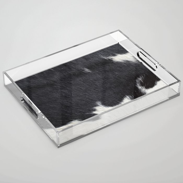 Black and White Cow Skin Print Pattern Modern, Cowhide Faux Leather Acrylic Tray