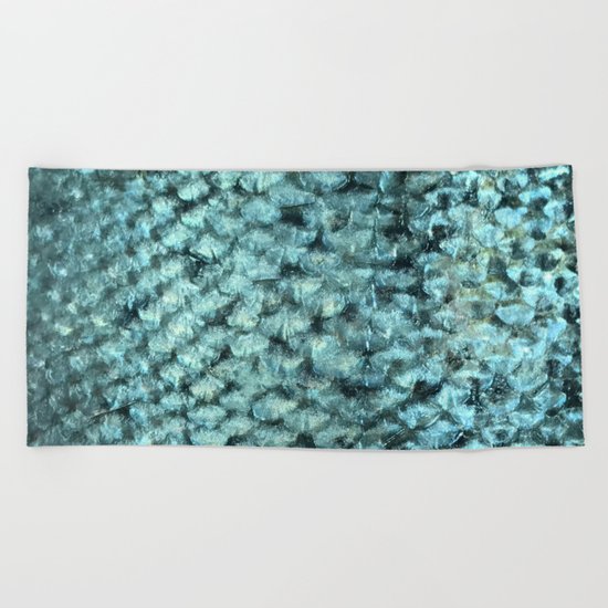 Blue aqua mermaid scales Beach Towel