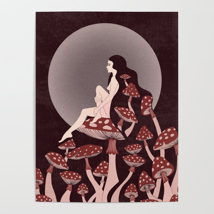 Mushroom Queen, 70s, 60s, 1920s, art nouveau inspired art Poster