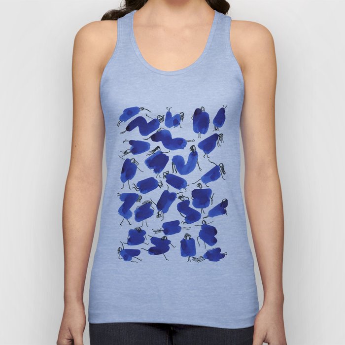 Doodle girl blue pattern abstract illustration Tank Top
