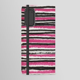 Horizontal pink and black striped pattern - handpainted Android Wallet Case
